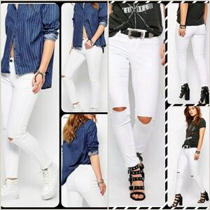 ASOS Noisy May Lucy Skinny Ripped Knee ankle white jeans nwt Sz 24